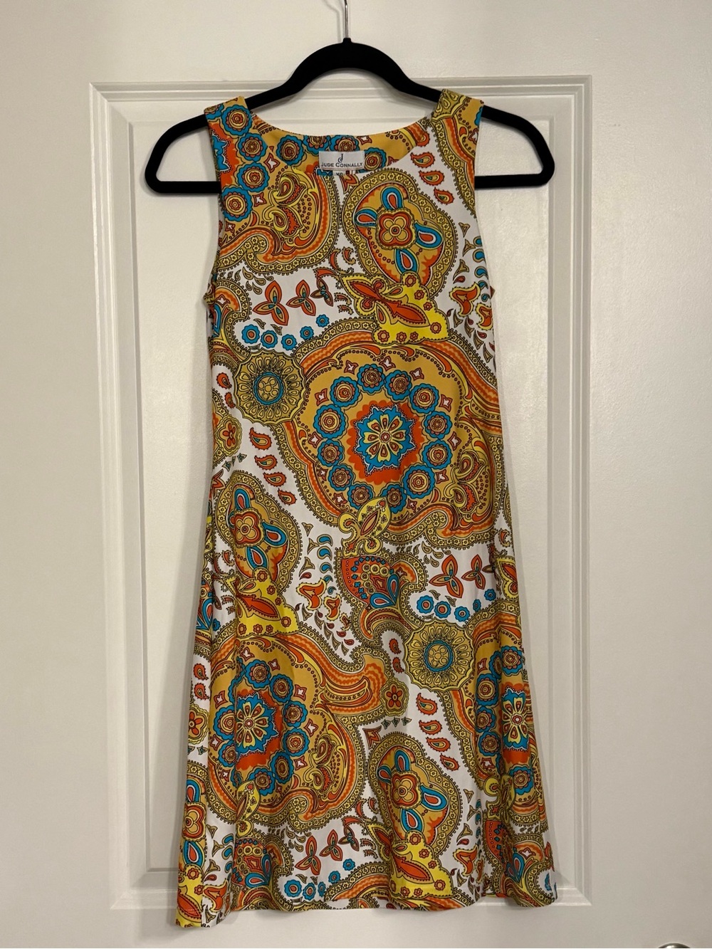 Jude Connally XS Colorful Paisley Medallion Sleeveless Shift Dress Made in USA - Picture 2 of 6